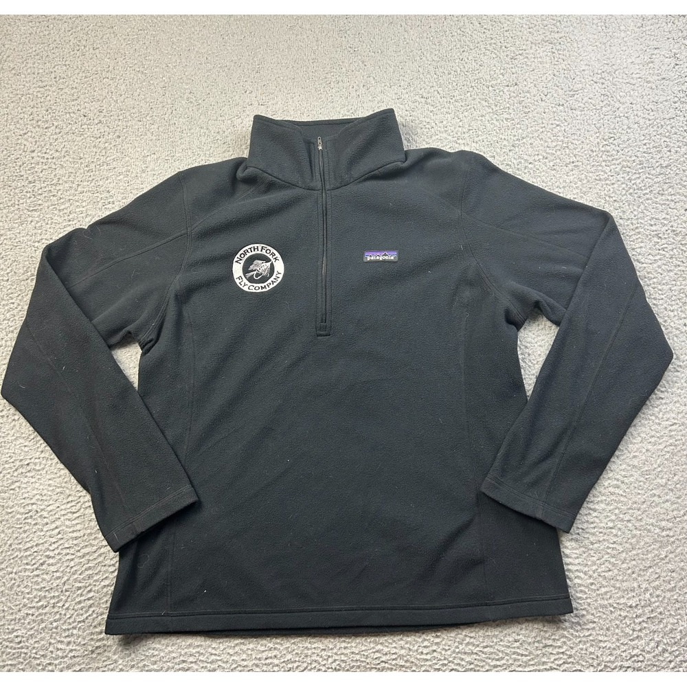 Patagonia Women Black Micro D 1/4 Zip Fleece Pullover Jacket Company Logo XL